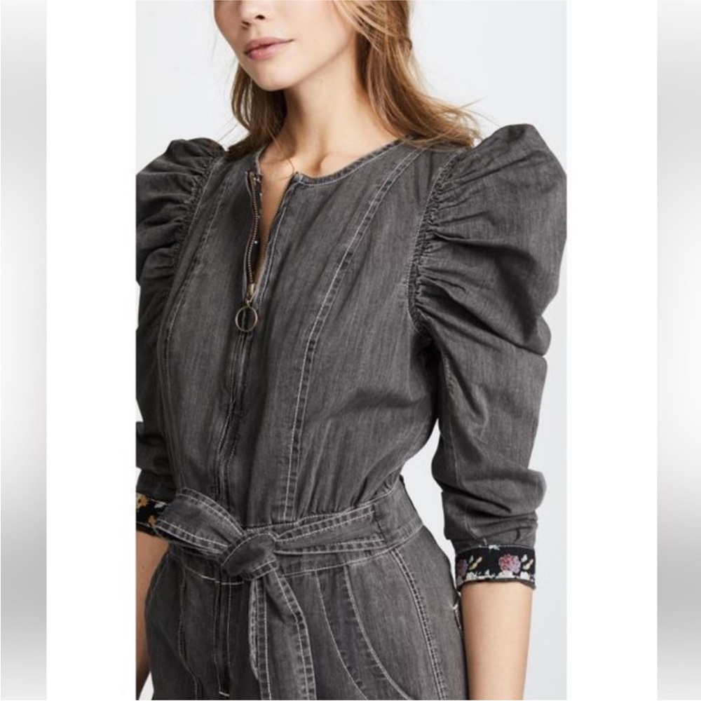 Rebecca Taylor Size Medium Puff Sleeve Denim Jumpsuit